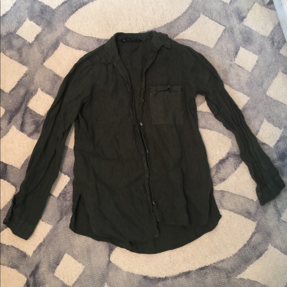 Army green button up shirt - Picture 2 of 3